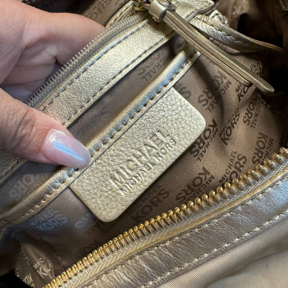 Michael Kors Champagne Gold Mini Duffel Satchel Hand Bag - Picture 8 of 10